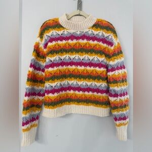 THML Anthropologie Pink Multicolor Stripe Loose Knit Crop Mock Neck Sweater Sz S
